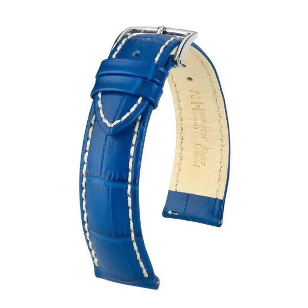 HIRSCH Modena - Leder-Uhrenarmband mit Alligatorprägung - Royalblau