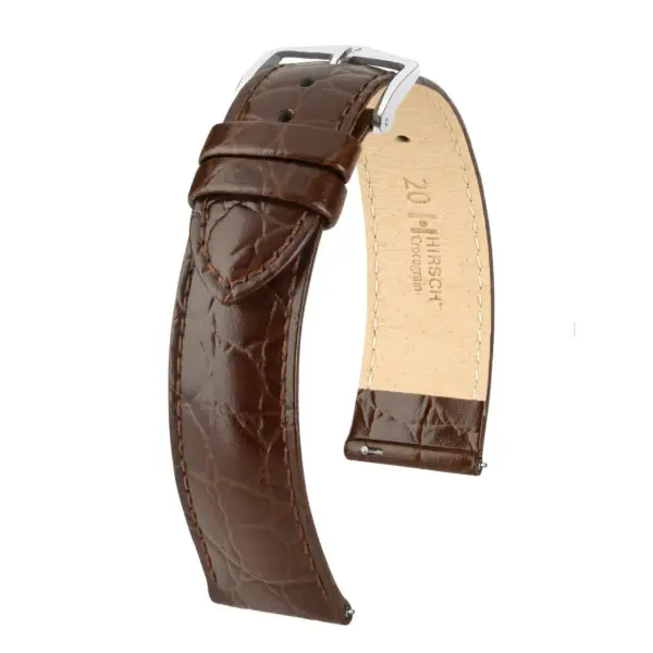 HIRSCH Crocograin - Leder-Uhrenarmband mit Krokodilprägung - Braun – Bild 4