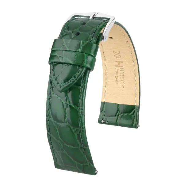 HIRSCH Crocograin - Leder-Uhrenarmband mit Krokodilprägung - Grün – Bild 4