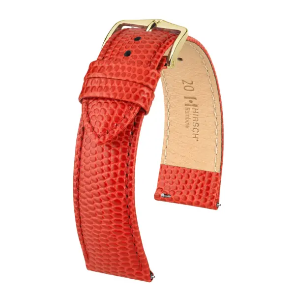 HIRSCH Rainbow - Leder-Uhrenarmband mit Eidechsenprägung - Rot – Bild 4