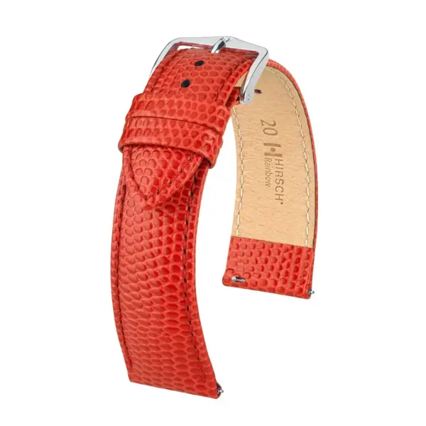 HIRSCH Rainbow - Leder-Uhrenarmband mit Eidechsenprägung - Rot