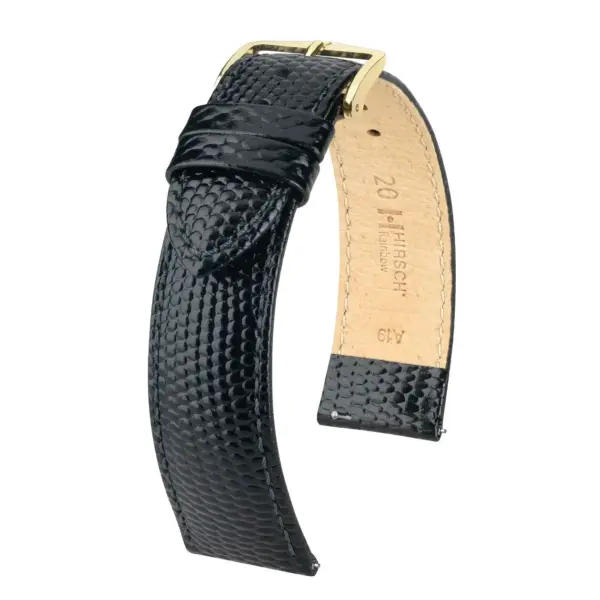 HIRSCH Rainbow - Leder-Uhrenarmband mit Eidechsenprägung - Schwarz – Bild 4