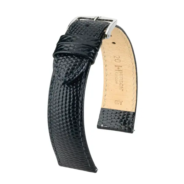 HIRSCH Rainbow - Leder-Uhrenarmband mit Eidechsenprägung - Schwarz