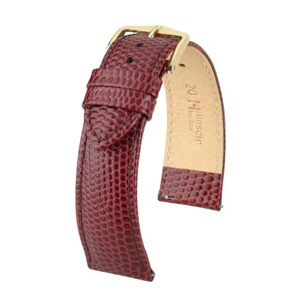 HIRSCH Rainbow - Leder-Uhrenarmband mit Eidechsenprägung - Weinrot