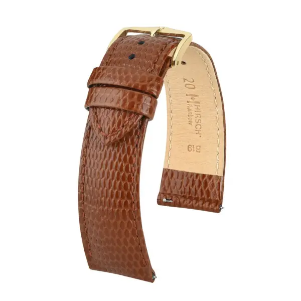 HIRSCH Rainbow - Leder-Uhrenarmband mit Eidechsenprägung - Goldbraun