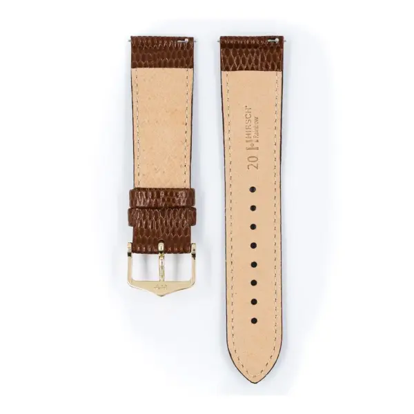 HIRSCH Rainbow - Leder-Uhrenarmband mit Eidechsenprägung - Goldbraun – Bild 3