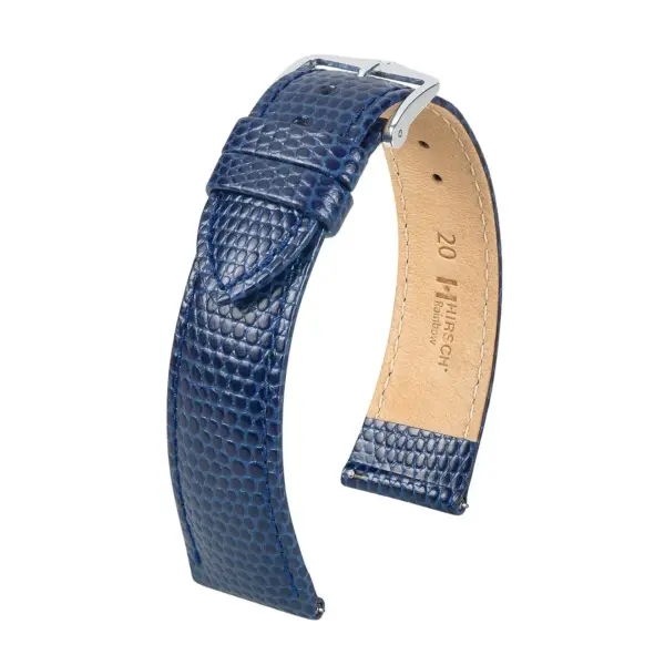 HIRSCH Rainbow - Leder-Uhrenarmband mit Eidechsenprägung - Blau