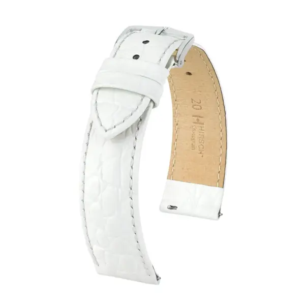 HIRSCH Crocograin - Leder-Uhrenarmband mit Krokodilprägung - Weiß