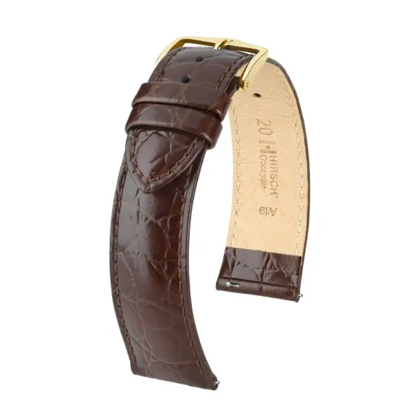 HIRSCH Crocograin - Leder-Uhrenarmband mit Krokodilprägung - Braun