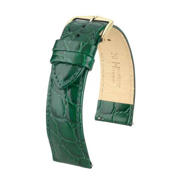 HIRSCH Crocograin - Leder-Uhrenarmband mit Krokodilprägung - Grün