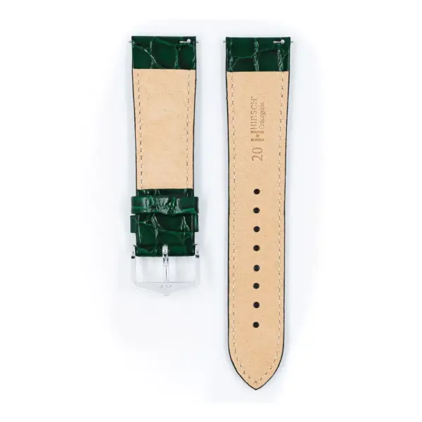 HIRSCH Crocograin - Leder-Uhrenarmband mit Krokodilprägung - Grün – Bild 3