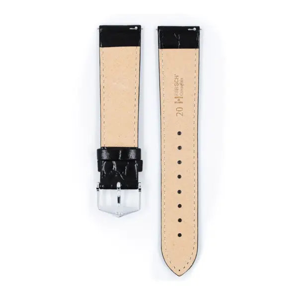 HIRSCH Crocograin - Leder-Uhrenarmband mit Krokodilprägung - Schwarz – Bild 3