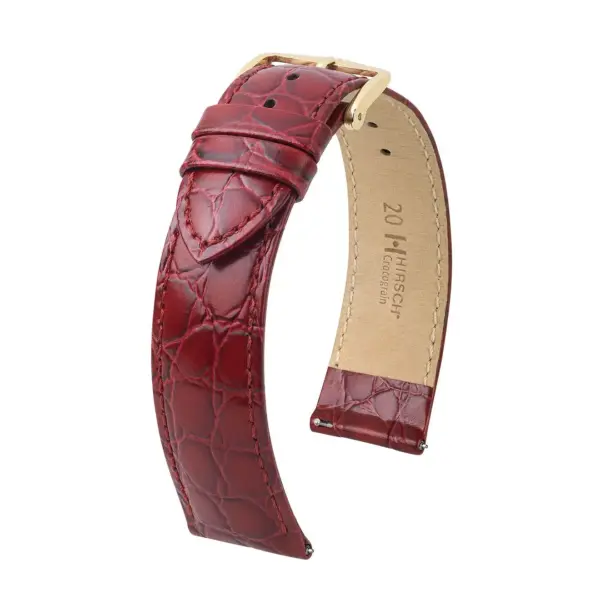 HIRSCH Crocograin - Leder-Uhrenarmband mit Krokodilprägung - Weinrot