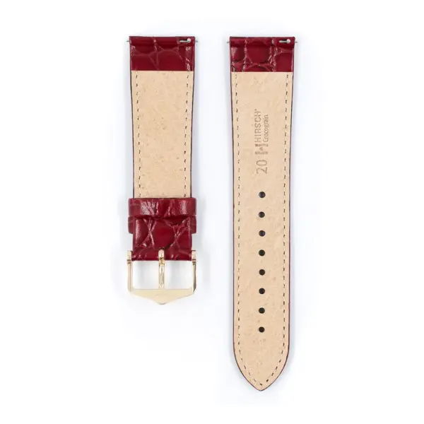 HIRSCH Crocograin - Leder-Uhrenarmband mit Krokodilprägung - Weinrot – Bild 3