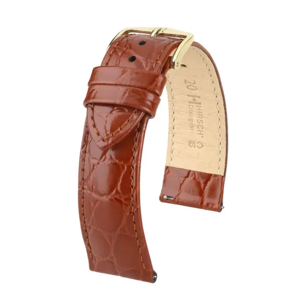 HIRSCH Crocograin - Leder-Uhrenarmband mit Krokodilprägung - Goldbraun
