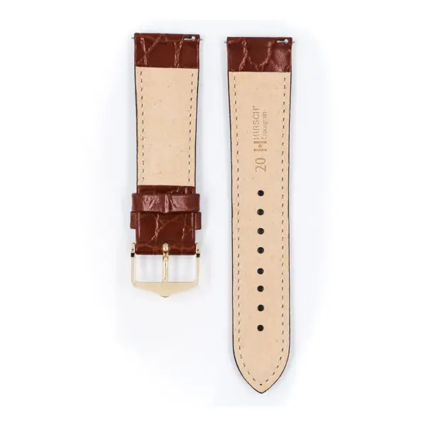 HIRSCH Crocograin - Leder-Uhrenarmband mit Krokodilprägung - Goldbraun – Bild 3