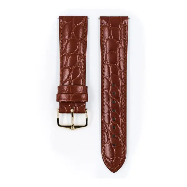 HIRSCH Crocograin - Leder-Uhrenarmband mit Krokodilprägung - Goldbraun – Bild 2