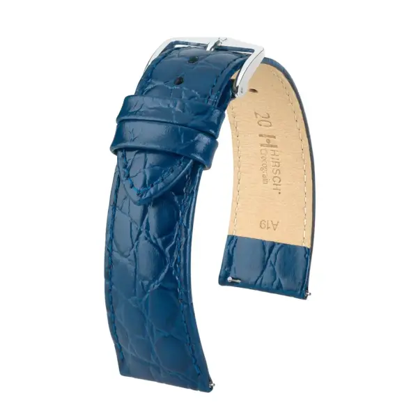 HIRSCH Crocograin - Leder-Uhrenarmband mit Krokodilprägung - Blau