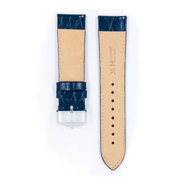 HIRSCH Crocograin - Leder-Uhrenarmband mit Krokodilprägung - Blau – Bild 3