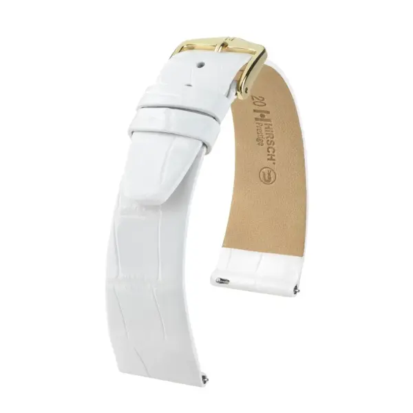 HIRSCH Prestige Alligator - Leder-Uhrenarmband - Weiß glänzend