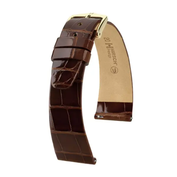 HIRSCH Prestige Alligator - Leder-Uhrenarmband - Braun glänzend