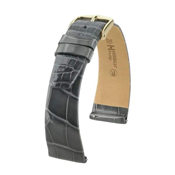 HIRSCH Prestige Alligator - Leder-Uhrenarmband - Grau glänzend