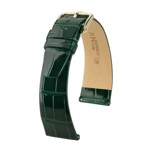 HIRSCH Prestige Alligator - Leder-Uhrenarmband - Dunkelgrün glänzend