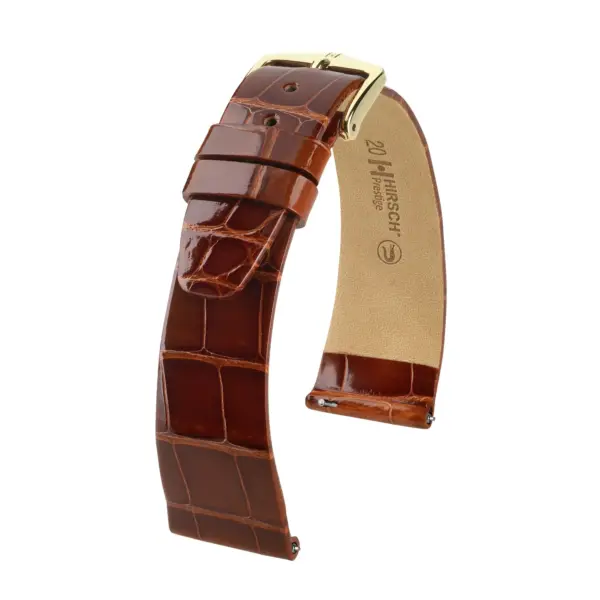 HIRSCH Prestige Alligator - Leder-Uhrenarmband - Goldbraun glänzend