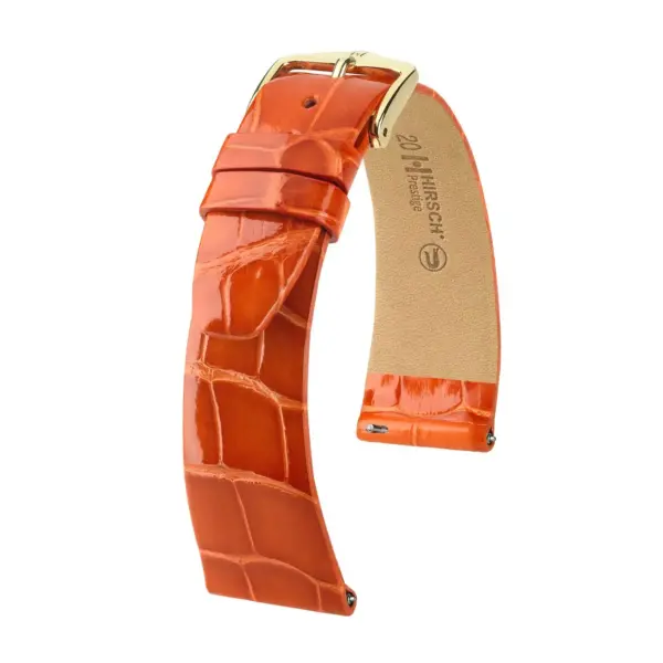 HIRSCH Prestige Alligator - Leder-Uhrenarmband - Orange glänzend