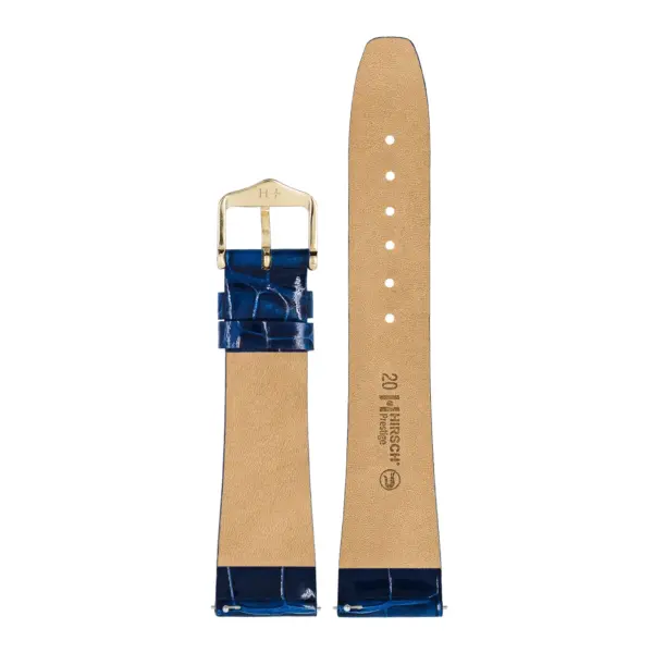 HIRSCH Prestige Alligator - Leder-Uhrenarmband - Blau glänzend – Bild 3