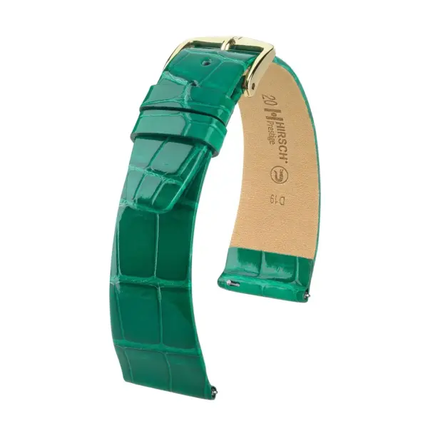 HIRSCH Prestige Alligator - Leder-Uhrenarmband - Grün glänzend