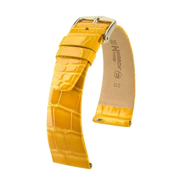 HIRSCH Prestige Alligator - Leder-Uhrenarmband - Gelb glänzend