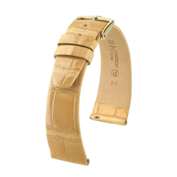 HIRSCH Prestige Alligator - Leder-Uhrenarmband - Beige glänzend
