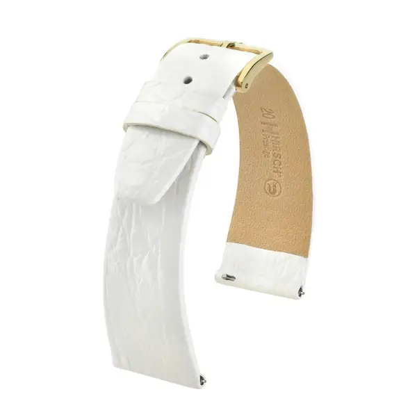 HIRSCH Prestige Croco - Leder-Uhrenarmband - Weiß glänzend