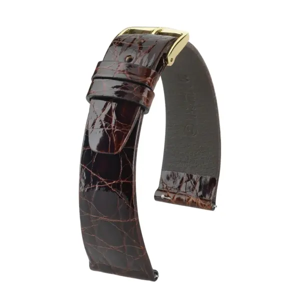 HIRSCH Prestige Croco - Leder-Uhrenarmband - Braun glänzend