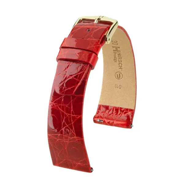 HIRSCH Prestige Croco - Leder-Uhrenarmband - Rot glänzend
