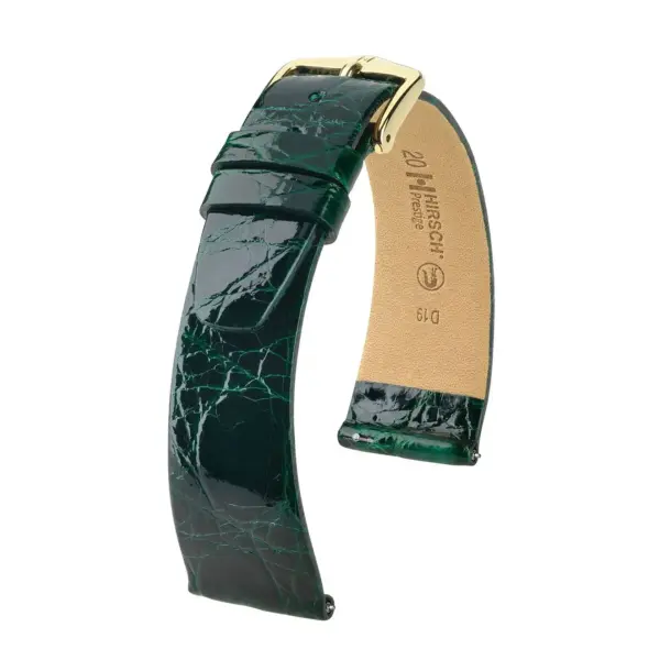 HIRSCH Prestige Croco - Leder-Uhrenarmband - Dunkelgrün glänzend