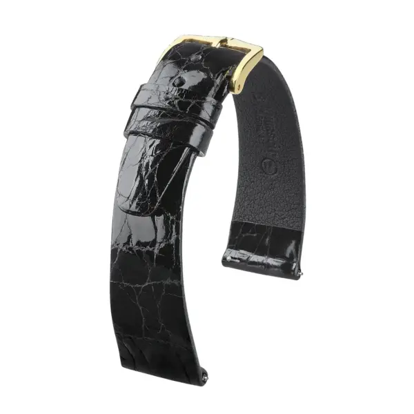 HIRSCH Prestige Croco - Leder-Uhrenarmband - Schwarz glänzend