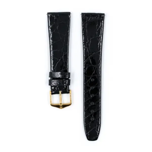 HIRSCH Prestige Croco - Leder-Uhrenarmband - Schwarz glänzend – Bild 2