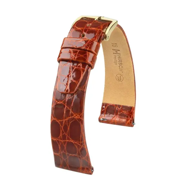 HIRSCH Prestige Croco - Leder-Uhrenarmband - Goldbraun glänzend