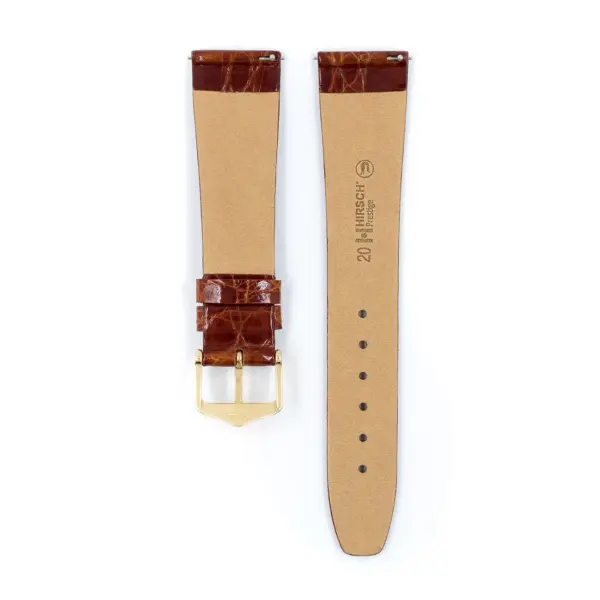 HIRSCH Prestige Croco - Leder-Uhrenarmband - Goldbraun glänzend – Bild 3