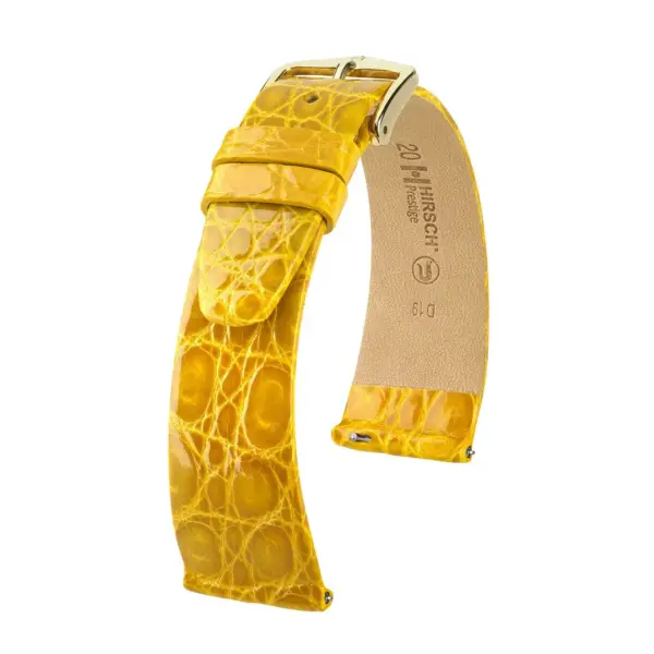 HIRSCH Prestige Croco - Leder-Uhrenarmband - Gelb glänzend