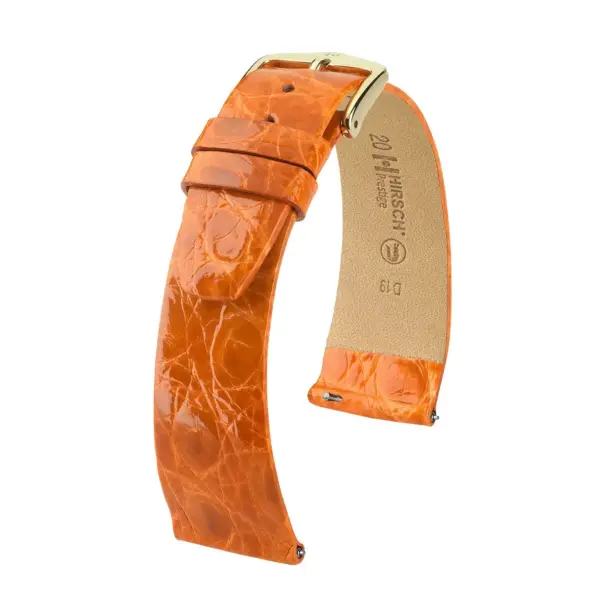 HIRSCH Prestige Croco - Leder-Uhrenarmband - Orange glänzend
