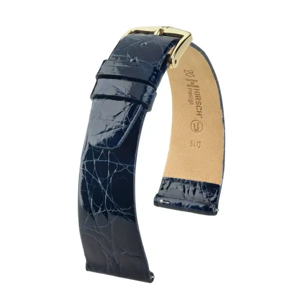 HIRSCH Prestige Croco - Leder-Uhrenarmband - Blau glänzend