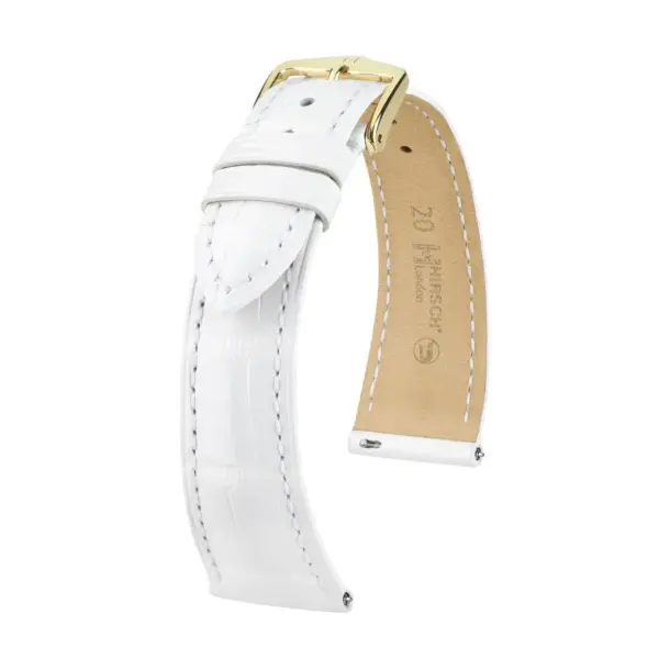 HIRSCH London Alligator - Alligatorleder-Uhrenarmband - Weiß glänzend