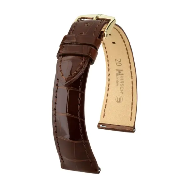 HIRSCH London Alligator - Alligatorleder-Uhrenarmband - Braun glänzend