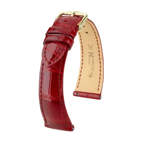 HIRSCH London Alligator - Alligatorleder-Uhrenarmband - Rot glänzend