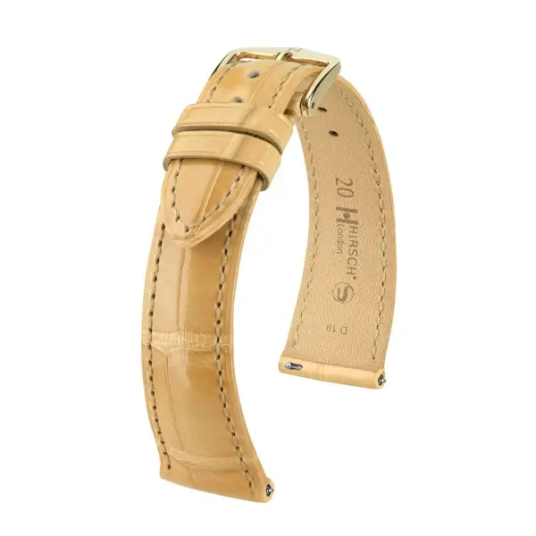 HIRSCH London Alligator - Alligatorleder-Uhrenarmband - Beige glänzend