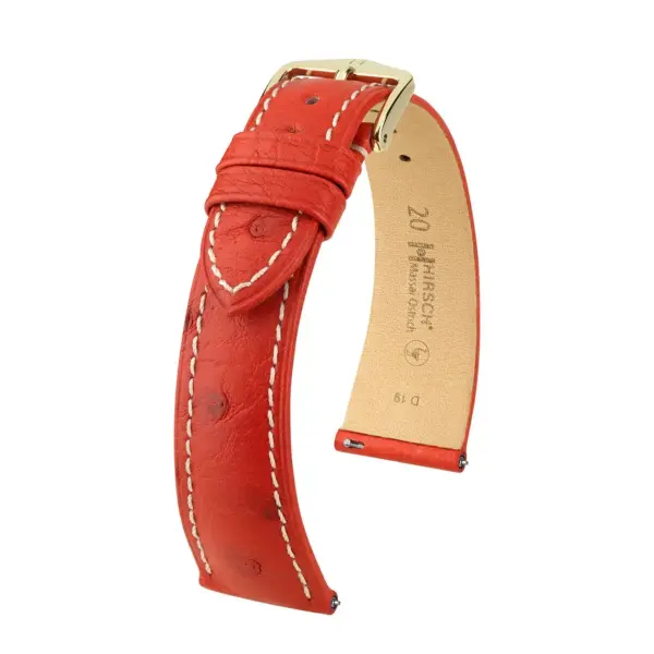 HIRSCH Massai Ostrich - Straußenleder-Uhrenarmband - Rot/Weiß