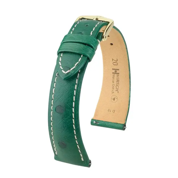 HIRSCH Massai Ostrich - Straußenleder-Uhrenarmband - Grün/Weiß
